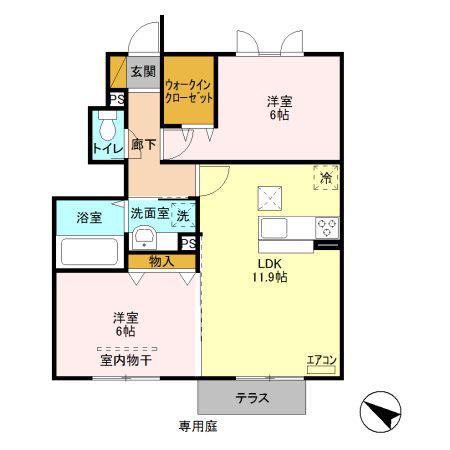 ルミエールII(2LDK/1階)の間取り写真