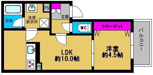 アルカーサ岸里VIII(1LDK/3階)の間取り写真
