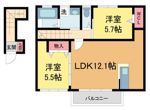 CASA COMODA(2LDK/2階)の間取り写真
