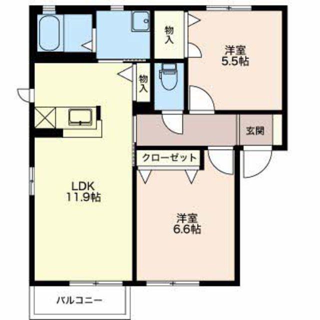 ウエストフィールド3(2LDK/1階)の間取り写真