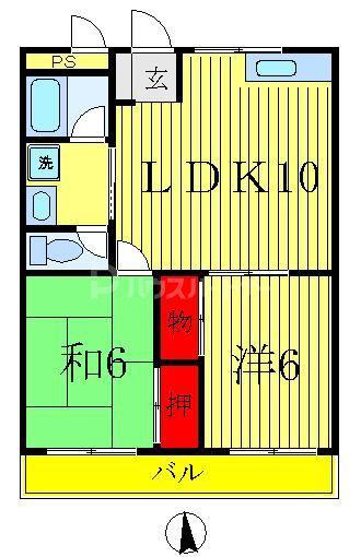 ベルビュー矢切(2LDK/3階)の間取り写真