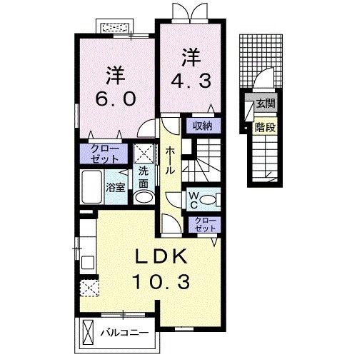 フィオーレ・芦刈I(2LDK/2階)の間取り写真