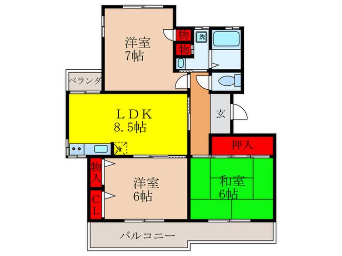 クレストヒルズ(3LDK/1階)の間取り写真