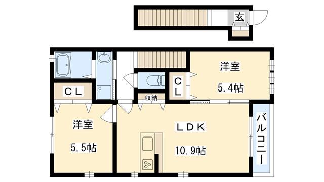 メインハーツ新森(2LDK/2階)の間取り写真