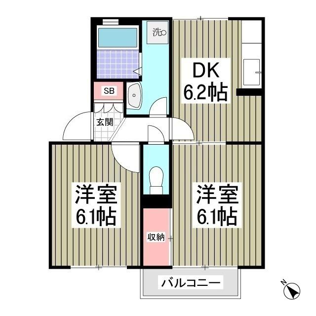 ユーハイツA(2DK/1階)の間取り写真