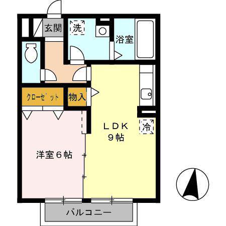 グランドソレイユ B棟(1LDK/2階)の間取り写真
