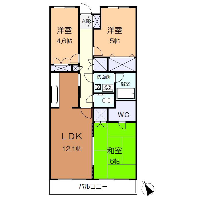 パレススクエア港南台(3LDK/3階)の間取り写真