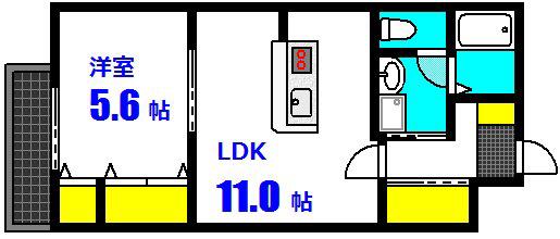 西蟹屋K.K(1LDK/7階)の間取り写真
