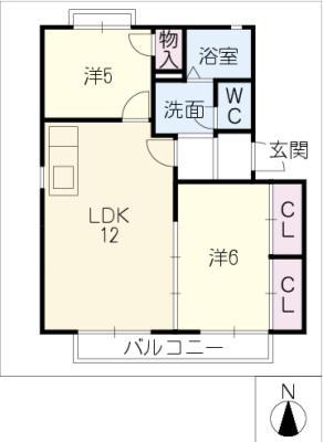 セヴェル美和 B棟(2LDK/2階)の間取り写真