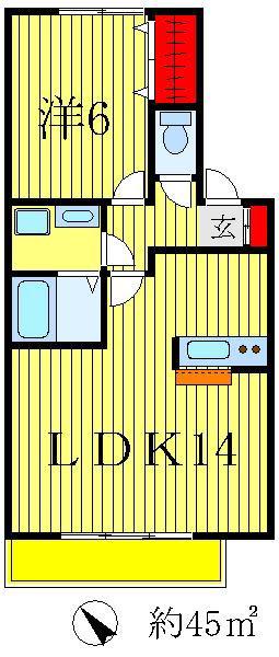 オベルジーヌB(1LDK/1階)の間取り写真