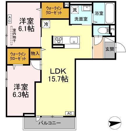 RESUA向中野 D棟(2LDK/2階)の間取り写真