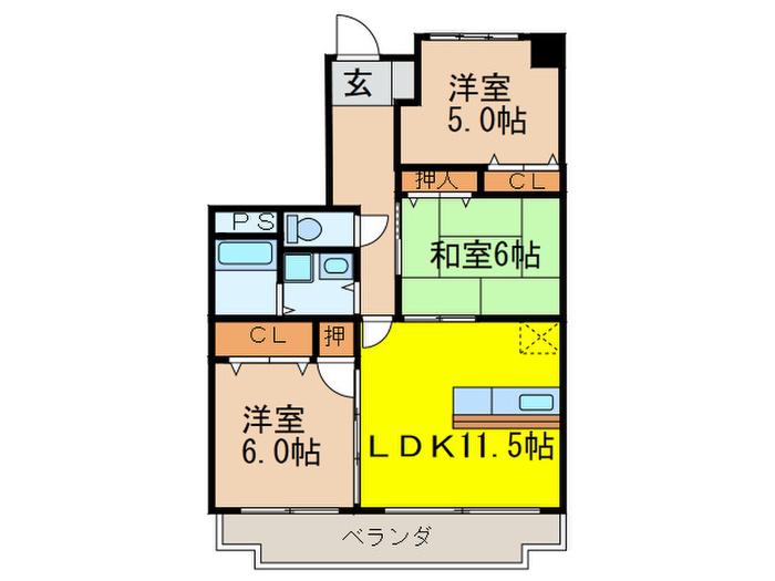 ヴェルドミール桃山台(3LDK/1階)の間取り写真