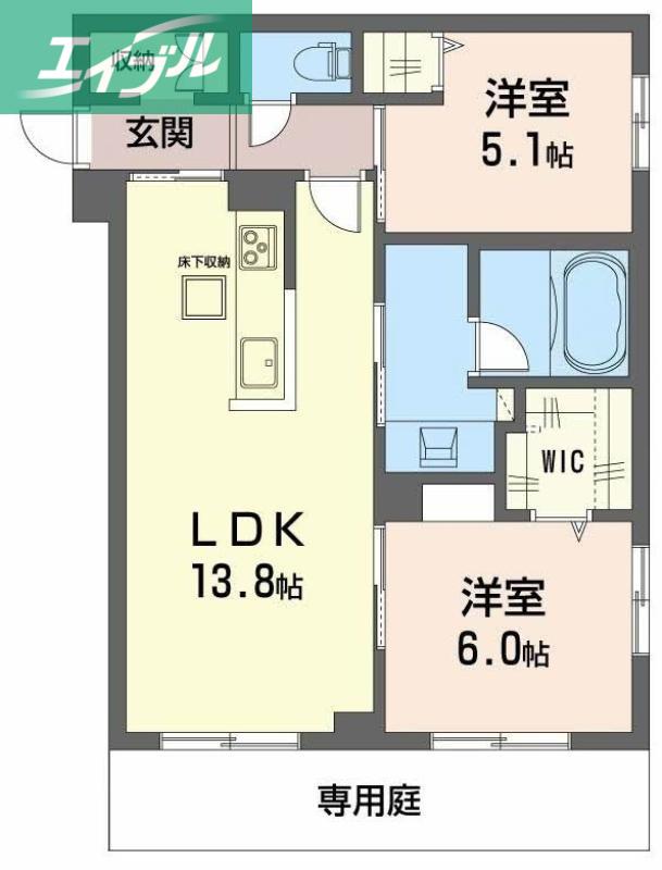オースピシャス大安寺(2LDK/1階)の間取り写真