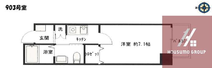 フィオレ立売堀(1K/9階)の間取り写真