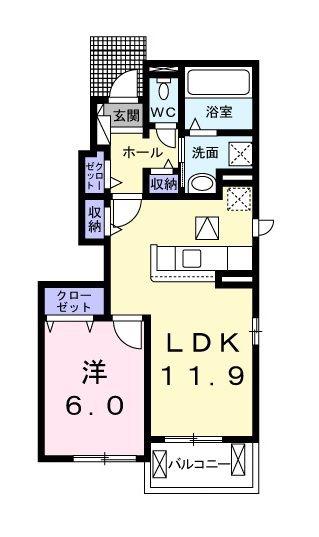 ボニートアンジュクロシェットA(1LDK/1階)の間取り写真