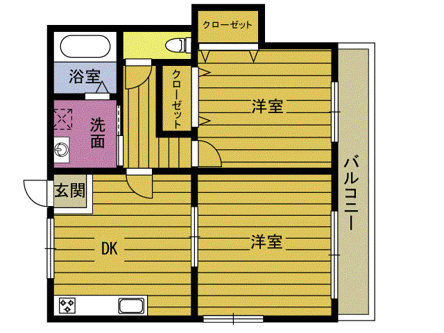 ライジングサンB(2DK/2階)の間取り写真