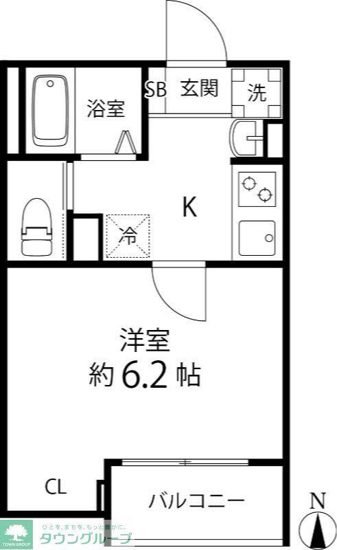 TS CUORE六町II(1K/1階)の間取り写真