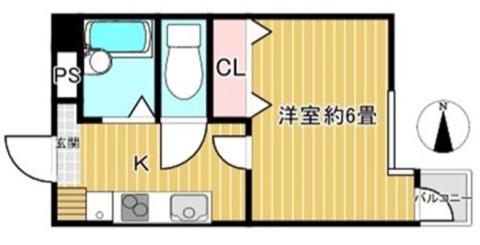 元浜グリーンホームズ(ワンルーム/2階)の間取り写真