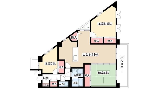 サンハイツ西山南館(3LDK/5階)の間取り写真