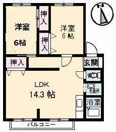 サンビレッジ高松 K棟(2LDK/1階)の間取り写真