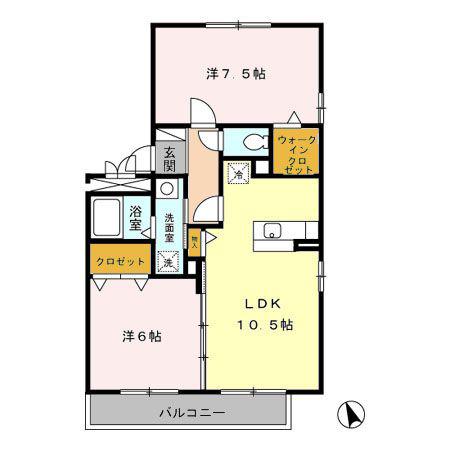 リビングタウン三ッ木C(2LDK/2階)の間取り写真