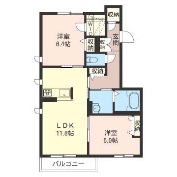 ディーオグランデ E(2LDK/2階)の間取り写真