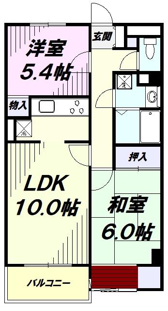 昭島コートエレガンスC棟(2LDK/4階)の間取り写真