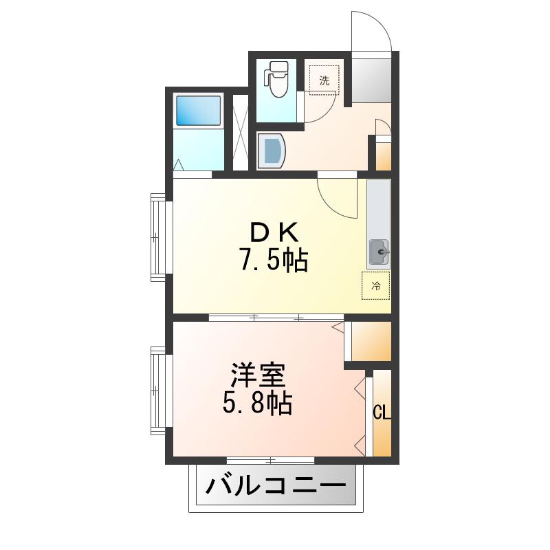 シャルムプリンセス東棟(1DK/1階)の間取り写真