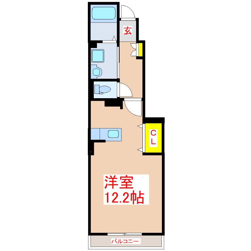 カークB棟(ワンルーム/1階)の間取り写真