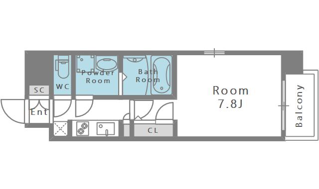レジュールアッシュ心斎橋VITA(1K/8階)の間取り写真