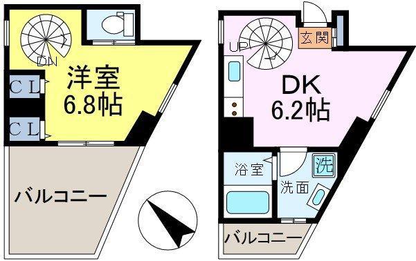 コスモポリタン(1DK/2階)の間取り写真