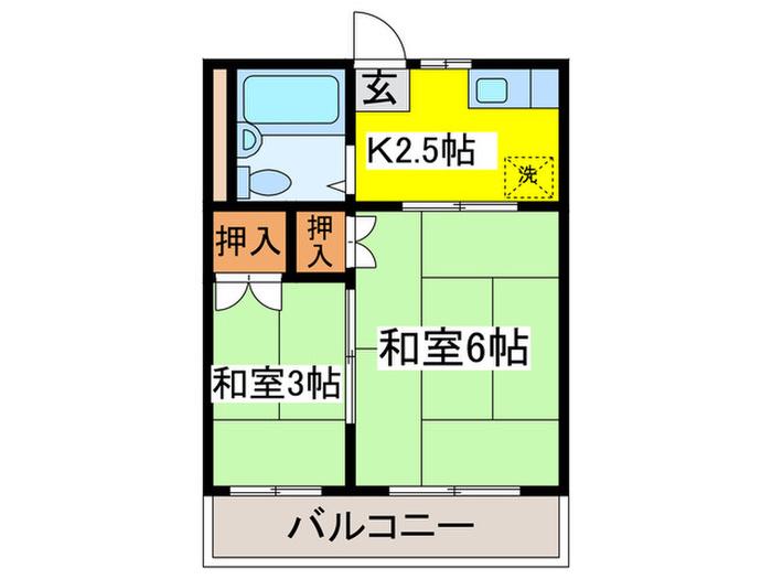 ハイム永山1(2K/2階)の間取り写真