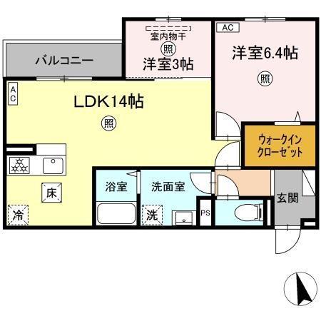 PREMILIFE大州浜(2LDK/1階)の間取り写真