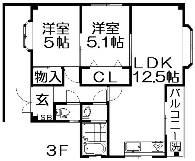 LA LUCE高柳(2LDK/3階)の間取り写真