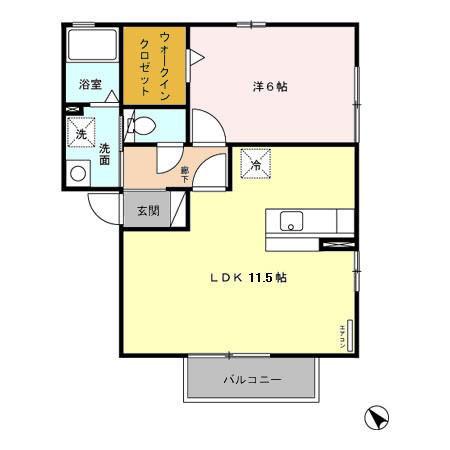 シャンテあき(1LDK/1階)の間取り写真