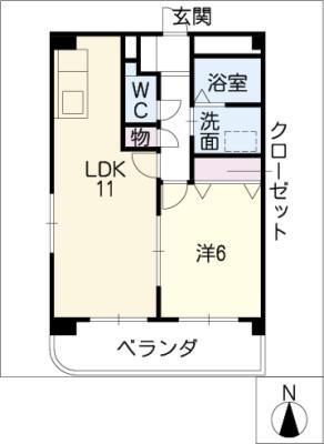 アゼリアガーデン 北館(1LDK/2階)の間取り写真