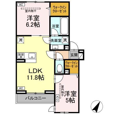 イヴレーア南台(2LDK/2階)の間取り写真