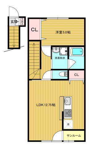 クリスタルステージ2(1LDK/2階)の間取り写真