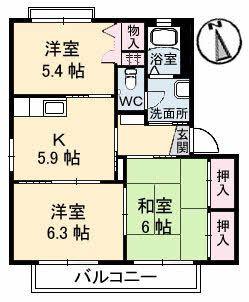 YMハイツ B棟(3K/1階)の間取り写真