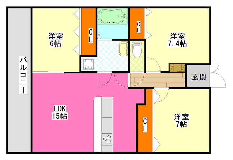 クレアール石川(3LDK/2階)の間取り写真