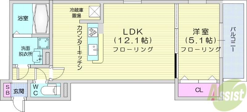 シャンス北山(1LDK/3階)の間取り写真