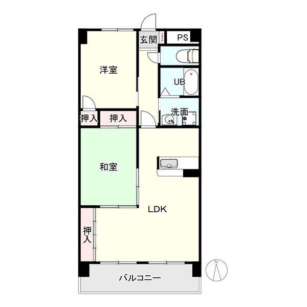 ロイヤルヒルズ山代弐番館(2LDK/2階)の間取り写真