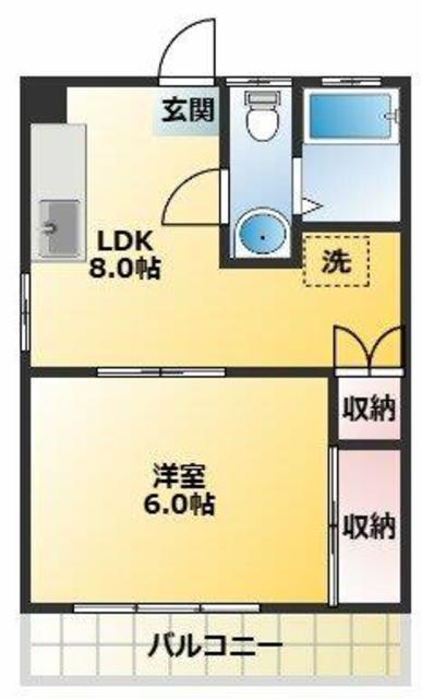 フラット長原(1LDK/2階)の間取り写真