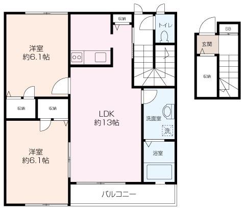 カーム桜山B(2LDK/2階)の間取り写真