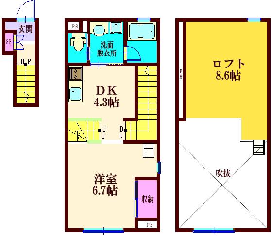 SPAZIO(1DK/2階)の間取り写真