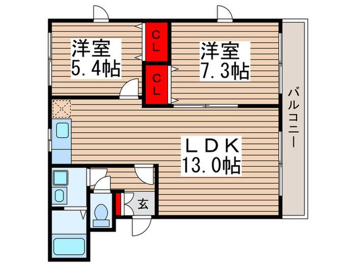 グランド・カオルI(2LDK/2階)の間取り写真