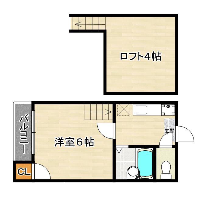 ＪＲ鹿児島本線 竹下駅 徒歩6分 2階建 築20年(1K/1階)の間取り写真