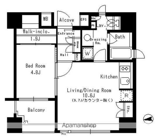 パークアクシス神楽坂ステージ(1LDK/6階)の間取り写真