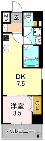 フウキレジデンス平野(1DK/8階)の間取り写真