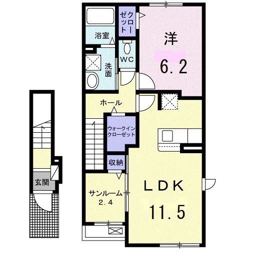 ガイア C(1SLDK/2階)の間取り写真